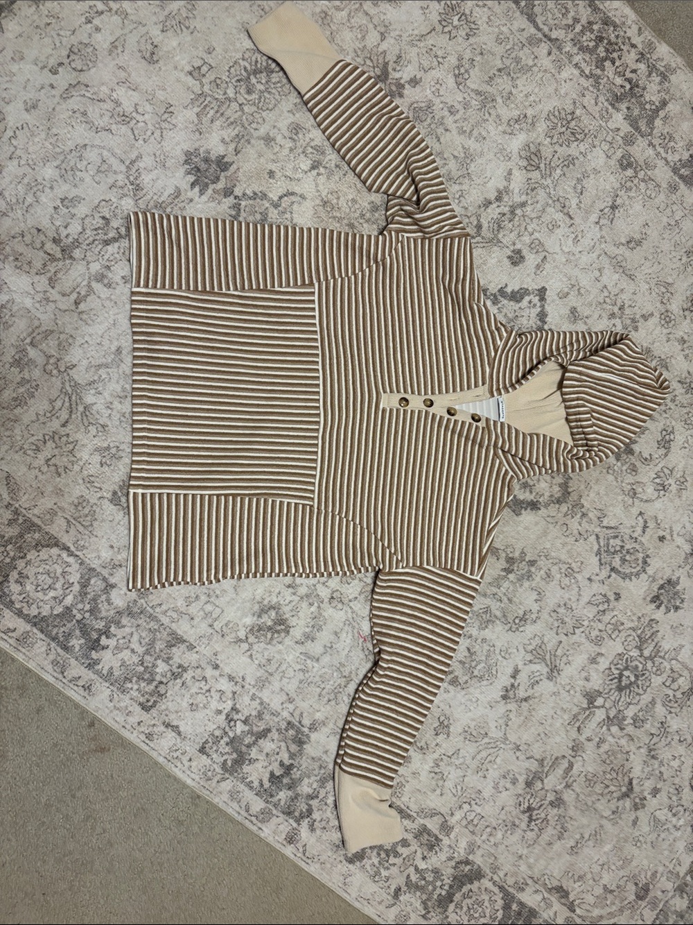 Staccato Beige & Cream Striped Hooded Pullover